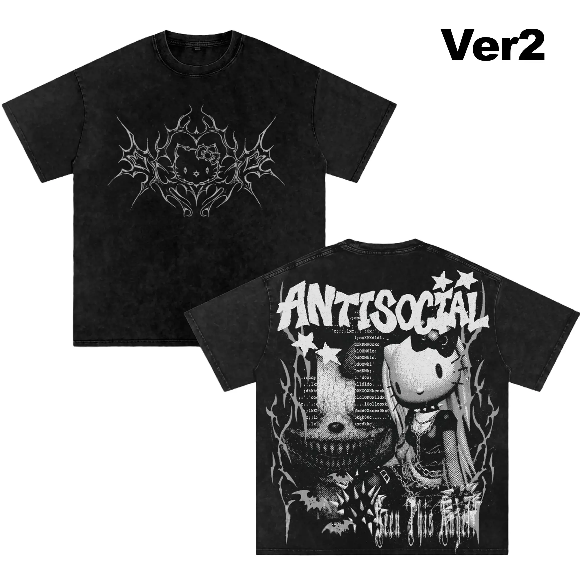 KuromiGothic Ver1 Anime Double Printed Vintage Washed Tee Unisex Oversize Anime Manga Washed Heavyweight Wash T-shirt