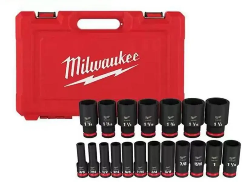49-66-7012 1/​2” Drive SAE 6 Point Impact Socket Set (19-​Piece)​ Milwaukee