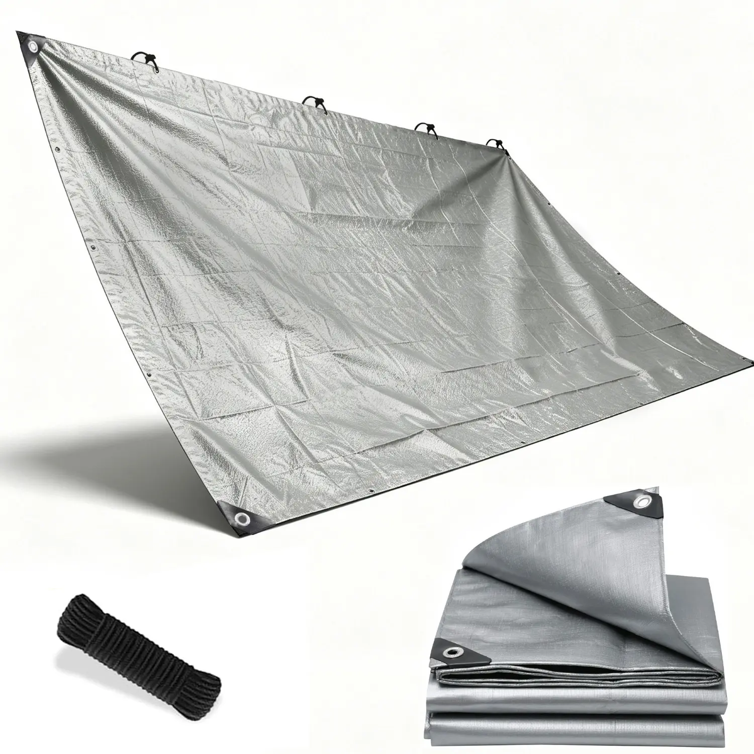 10x12 ft 8 Mil Waterproof Poly Tarp Cover, Home Supplies Rain Cloth with Metal Grommets & Reinforced Edges, Suitable for Outdoor Camping & Garden Use, All-Season Durable Multipurpose Protective Tarp