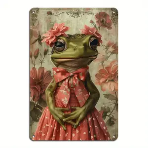 Charming Dress Frog Vintage Tin Painted Sign Durable Metal Wall Art Easy to Install Ideal for Home and Office Decor Waterproof Weatherproof 8x12 Inches