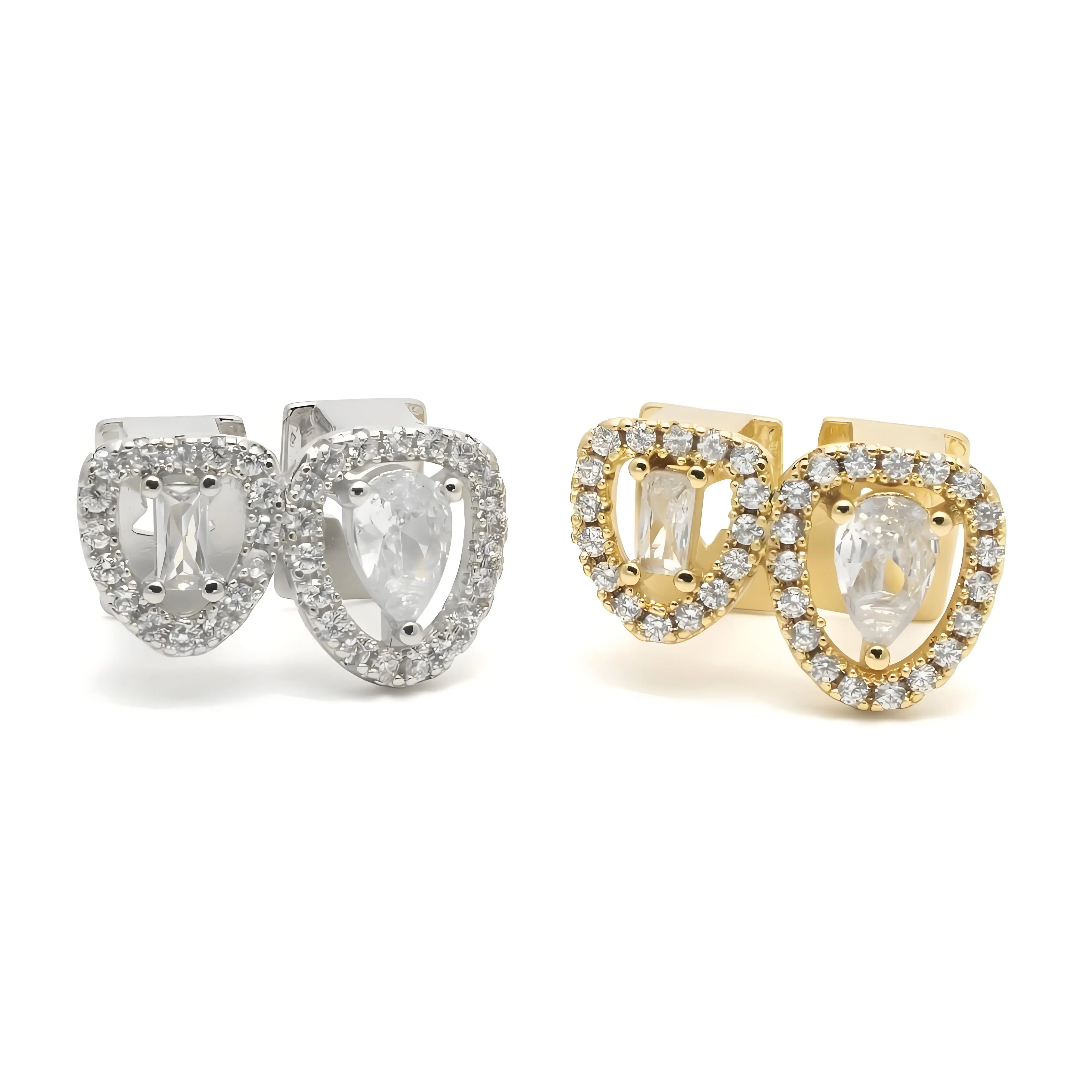 Iced Out Double-Sided Heart Grillz, Gold Plated Teeth Accessory with Hand-Set Rhinestones and Custom Fit Molding Bar, Concerts, Styling, Rappers, Oral Wear, Mold Yourself, Lead-Safe, Pear Cut Cz, Hip-Hop Vibe