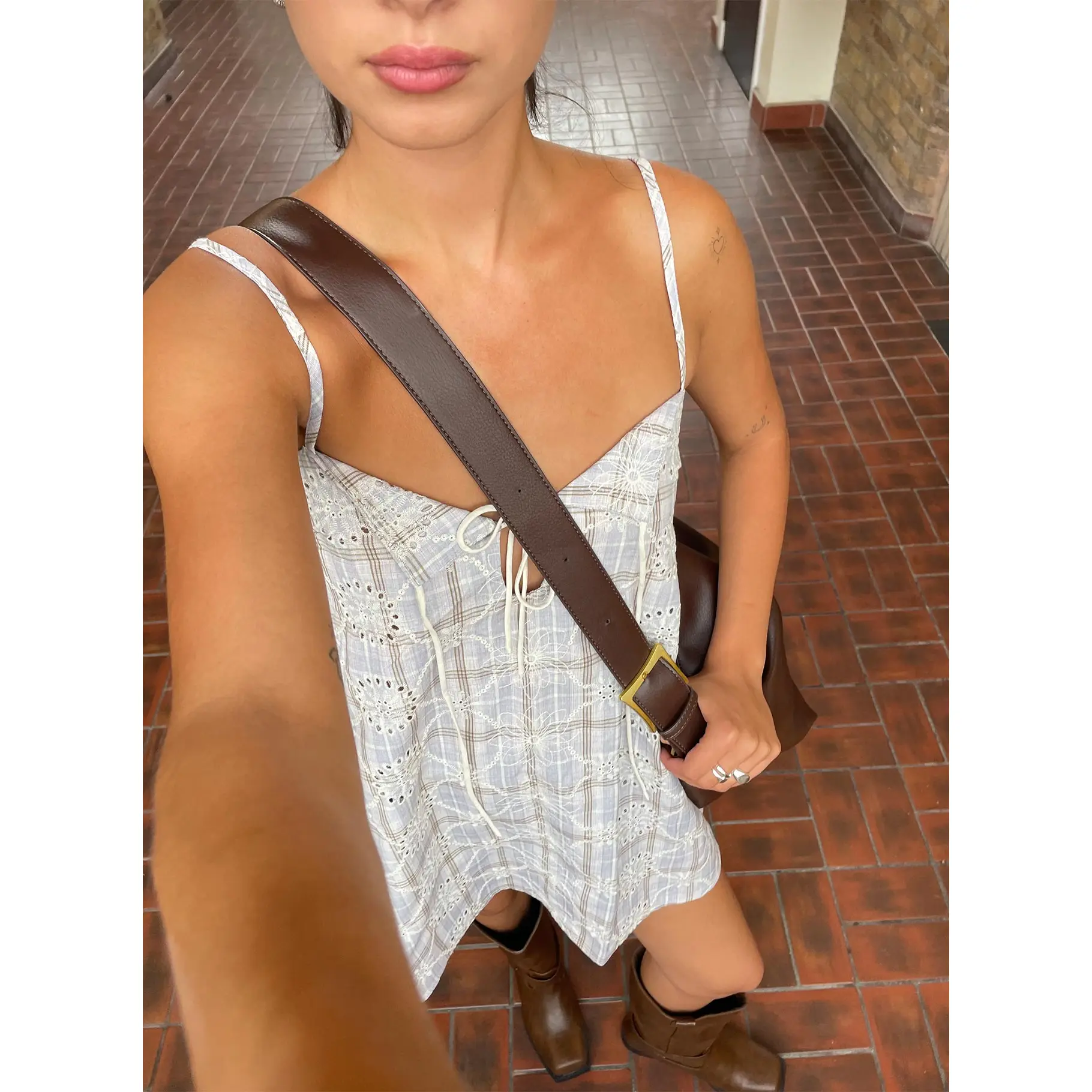 Mini brown check dress - TikTok Shop