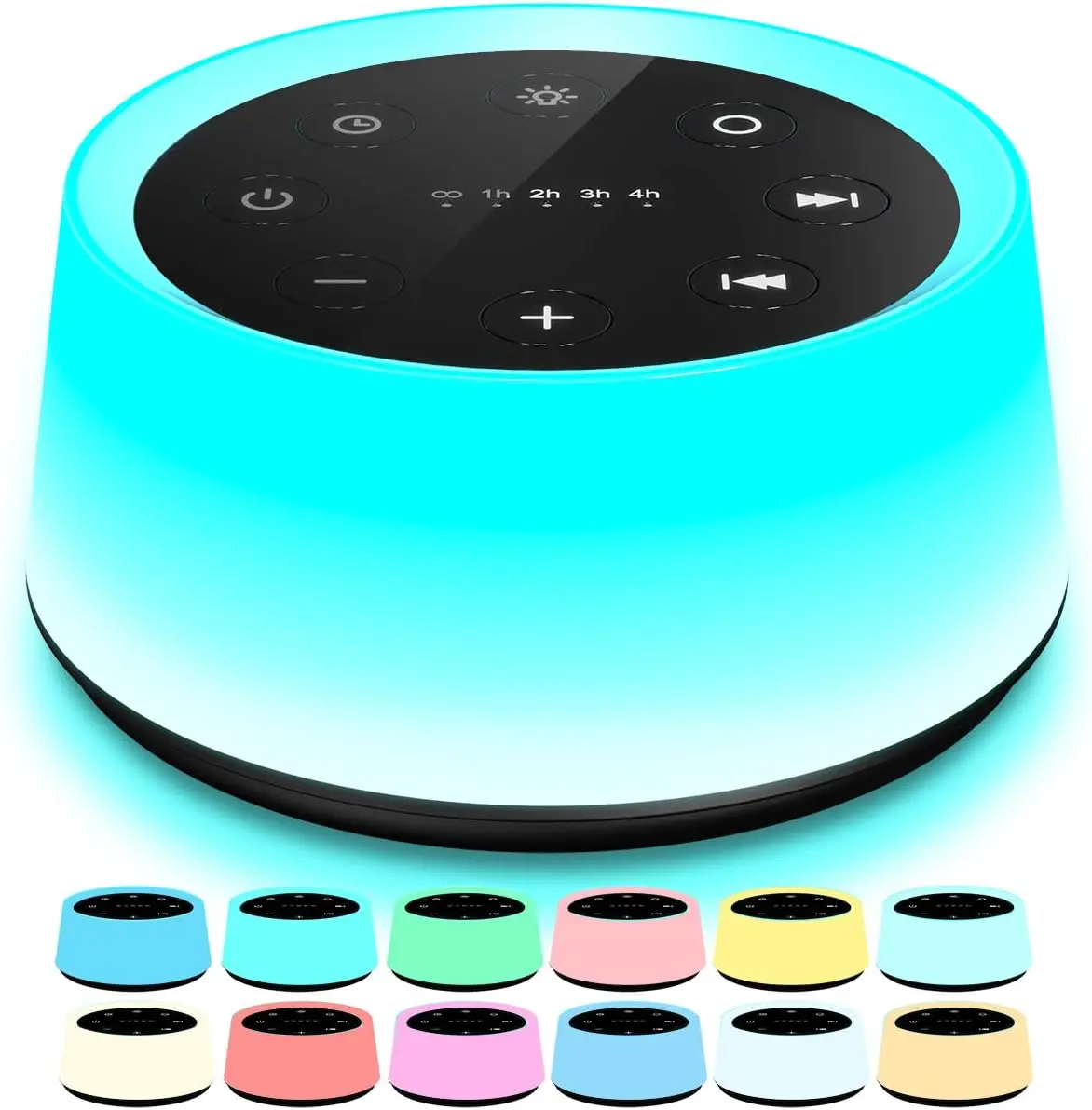 Sound Machine and White Noise Machine with 30 Soothing Sounds 12 Colors for Kids Adult Baby Night Light with Memory Function for Home Office (Black)