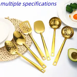 Multiple Specifications - Golden Stainless Steel Kitchen Utensil Set, Food-Grade Cooking Tools, Including Long-Handled Spoon, Spatula, Slotted Spoon, Multi-Functional, Heat-Resistant, Rustproof/Dishwasher Safe, Ideal for Home Cooking and Gift Giving