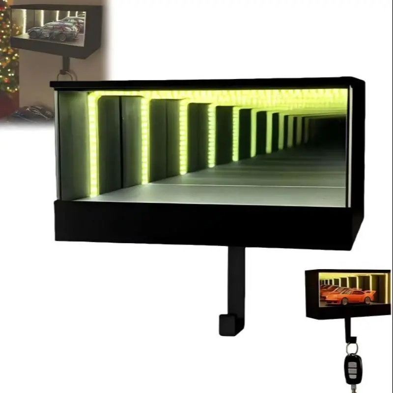 Garage Keychain Hanger | 5.9in Mirrored Garage Key Holder for Wall | Creative Race Car Key Hooks Wall Mounted with LED Lights | Glowing Garages Keys Hook Rack Home Decor for Car Lover Gift
