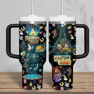 Personalized Gravity Falls 40oz Tumbler, Custom Name Dipper Mabel Bill Cipher Travel Mug, Cartoon Fan Gift