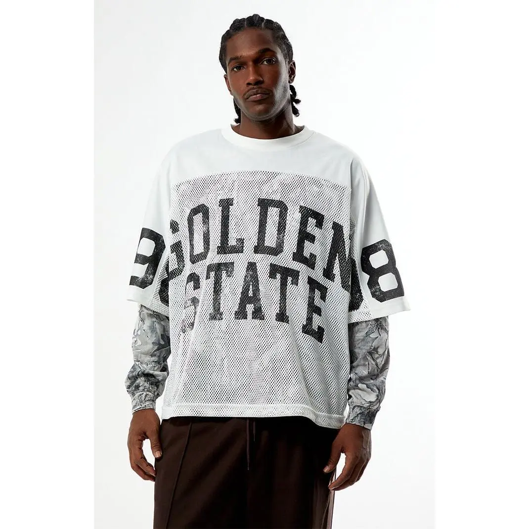 Pacsun Men's Golden State Mesh Jersey 2fer Long Sleeve T-Shirt