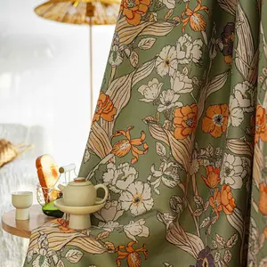 1pc Floral Printed Bedroom Blackout Grommet Curtains with Heavy Draping Effect, Soft and Gentle Creating a Sleep-Friendly Atmosphere