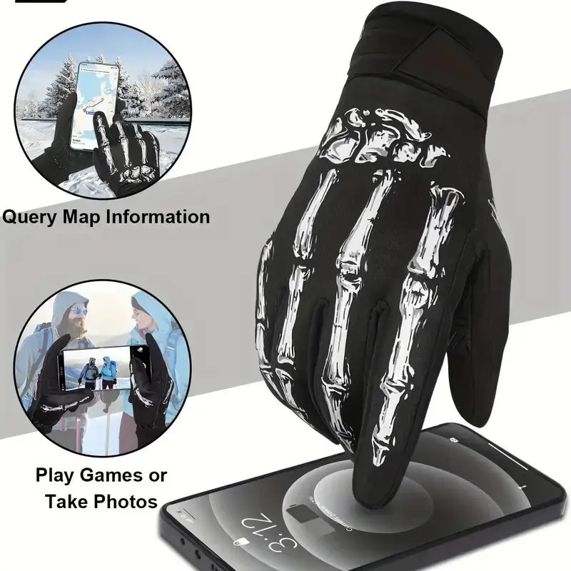 A pair of unisex Halloween skull pattern touchscreen full finger, Multi Purpose Glove, suitable for sports, outdoor activities and cycling. Great Christmas gift, Baseball Gloves, Men