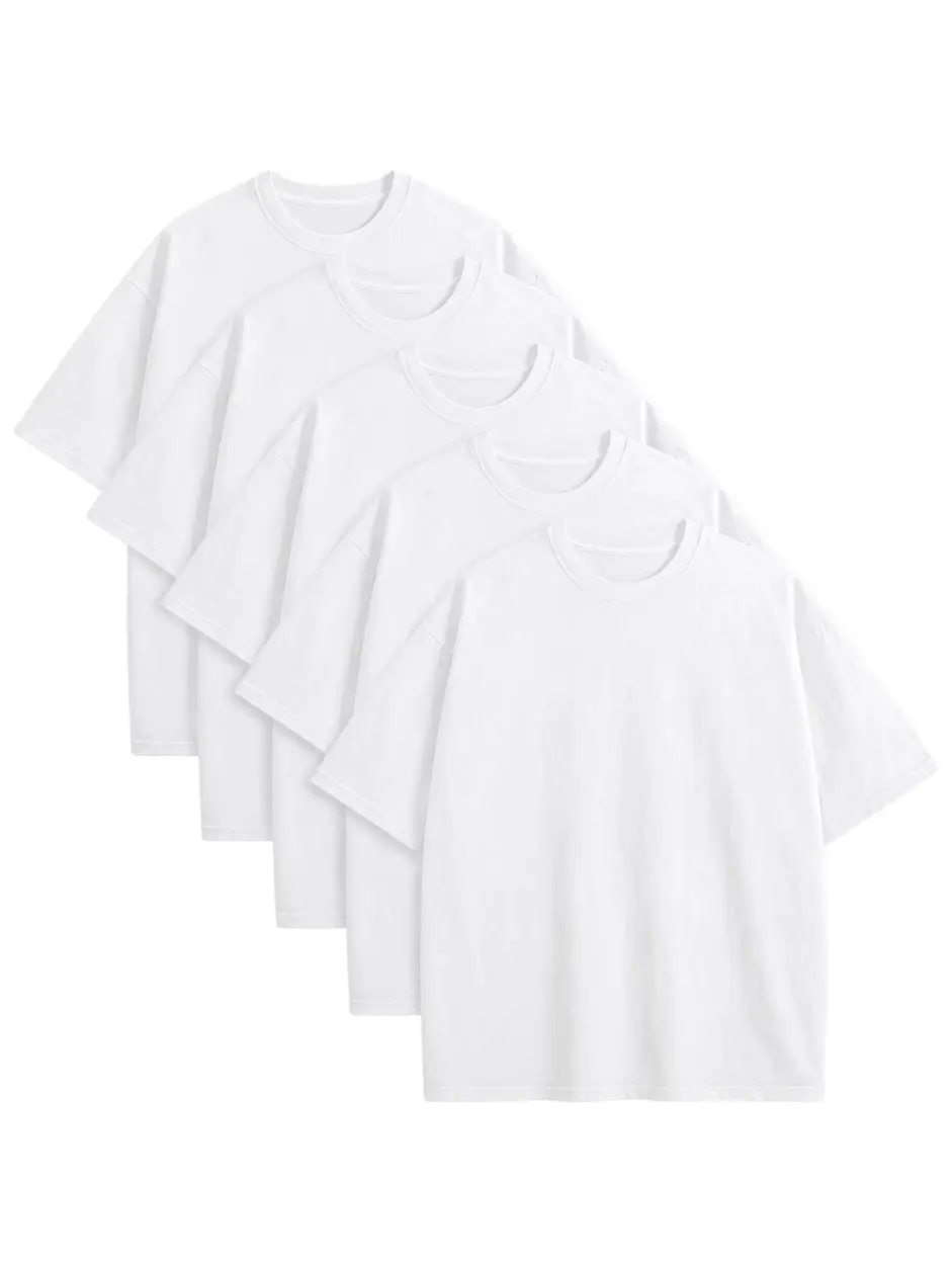 Men's 5-Pack Oversized Classic T-Shirts, Heavyweight 100% Cloud-Soft Breathable Cotton Layered Casual Fit Round Neck Short-Sleeve Tops for Chinese New Year