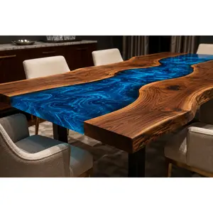 Azure River Live Edge Walnut Epoxy Dining Table