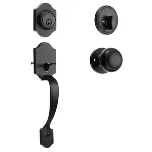 Front Door Handle And Deadbolt Set, Matte Black Lock Set With Interior Knob, Adjustable Hole Spacing For Single Cylinder Handleset, Reversible For Right And Left Handed Doors, Exterior Front Entrance Security Hardware