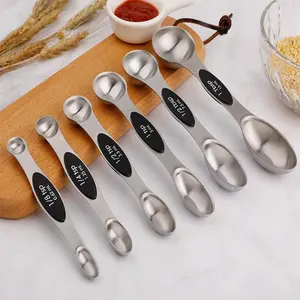 Stainless Steel Magnetic Measuring Spoons Set, 6 Pieces, Dual-Sided Stackable Teaspoon Design, Precision Measurement for Dry & Liquid Ingredients, Kitchen Utensils Set