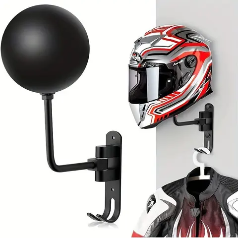 180 Degree Rotatable Motorcycle Helmet Rack, Wall Mounted Helmet Storage Rack, Adjustable Hooks Space Saving Helmet Hanger Stand for Display and Storage, Hanging Hook Organizer, Wall Mount Compatible, Adjustable Hangable