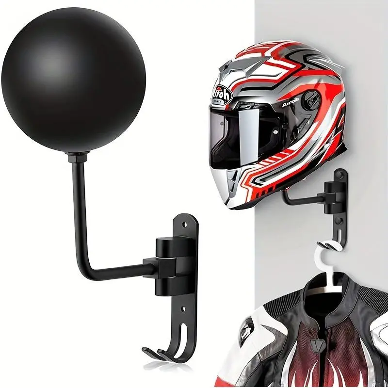 180 Degree Rotatable Motorcycle Helmet Rack, Wall Mounted Helmet Storage Rack, Sturdy Hanging Design, Adjustable Hooks Space Saving Helmet Hanger Stand for Display and Storage, Hanging Hook Organizer, Wall Mount Compatible