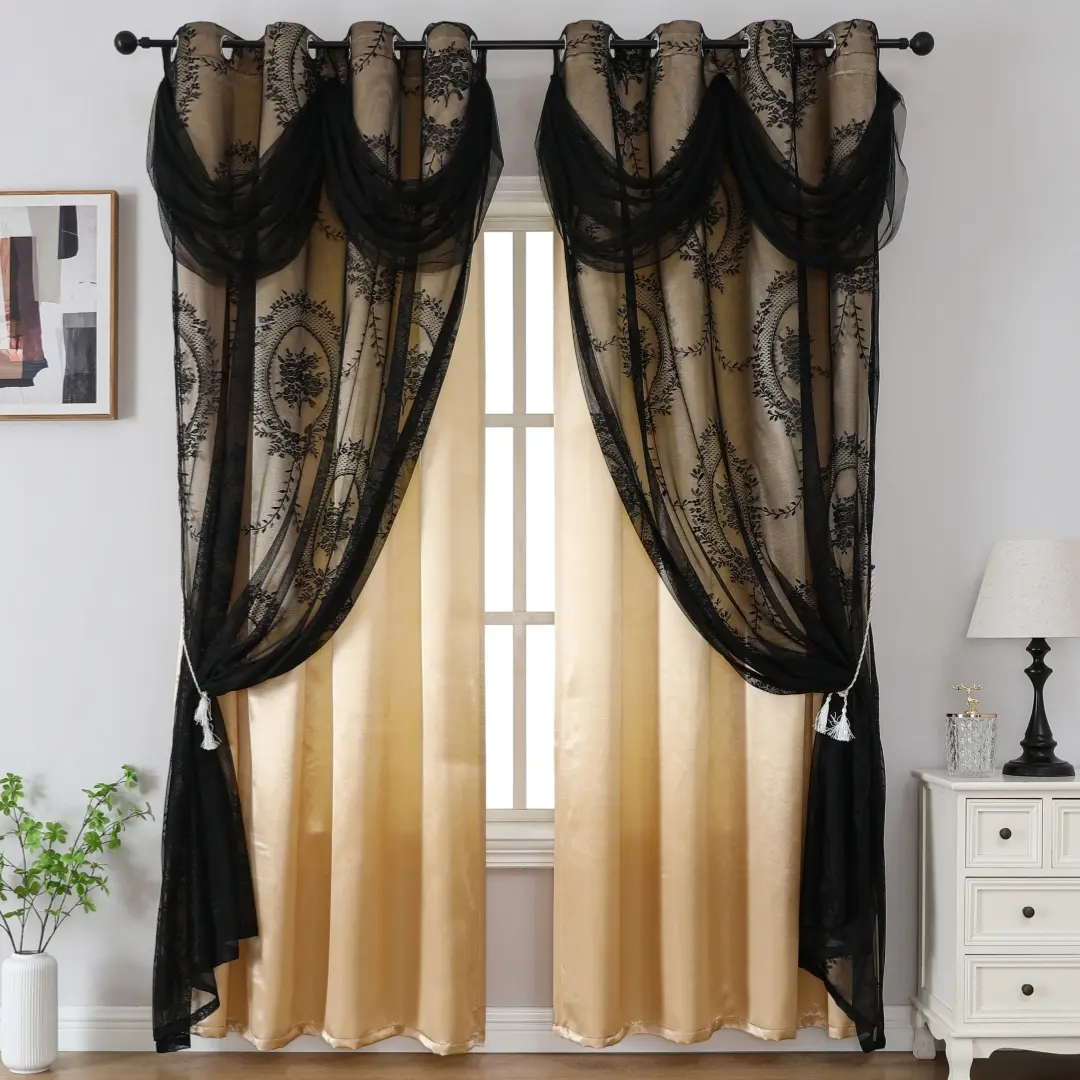 1pc Elegant Comfort Jacquard Home Decoration Curtain Panels Window Drapes with Attached Valance ,Luxury Window Treatment, Machine Washable