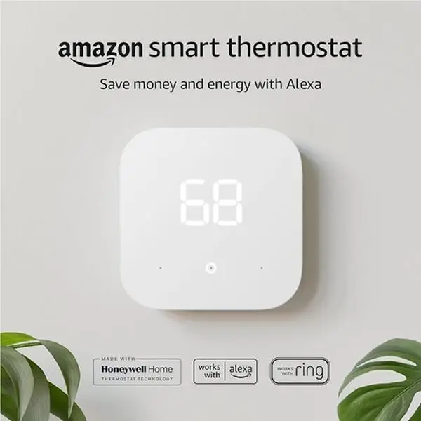 Amazon Smart Thermostat, Save money & energy, Works with Alexa & Ring, C-wire required