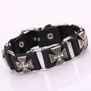 Men's Punk Adjustable Strap Bracelet Metal for Cross Cuff Bangle Wristba