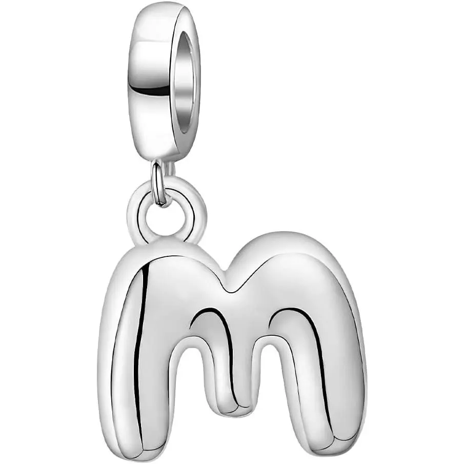 925 Sterling Silver Letter Charms for Bracelet Alphabet Bubble Initial Dangle Charms Beads Jewelry Gifts for Women