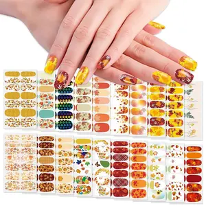 20 Sheets 280 Pieces Fall Nail Stickers Full Nail Polish Strips Thanksgiving Day Automn Full Nail Wraps Maple Leaf Nail Polish Stickers Self-Adhesive Nail Decal with Nail Files for Women Girls