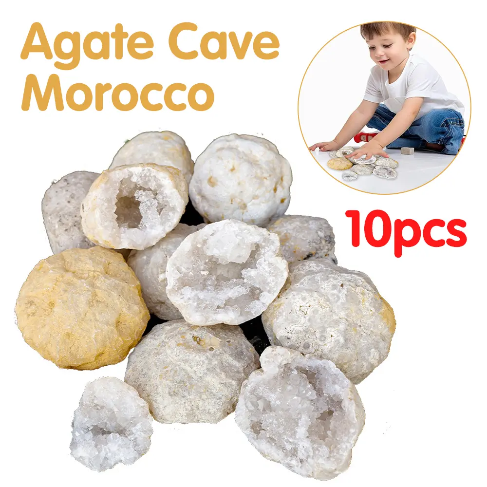 10 Pcs 3-4cm Morocco Natural White Quartz Geode Raw Stones, Mineral Specimens Educational Digging Kit, Kids Geology Learning Toy DIY Gemstone Discovery Set for Home Decor Birthday Gift Rocks