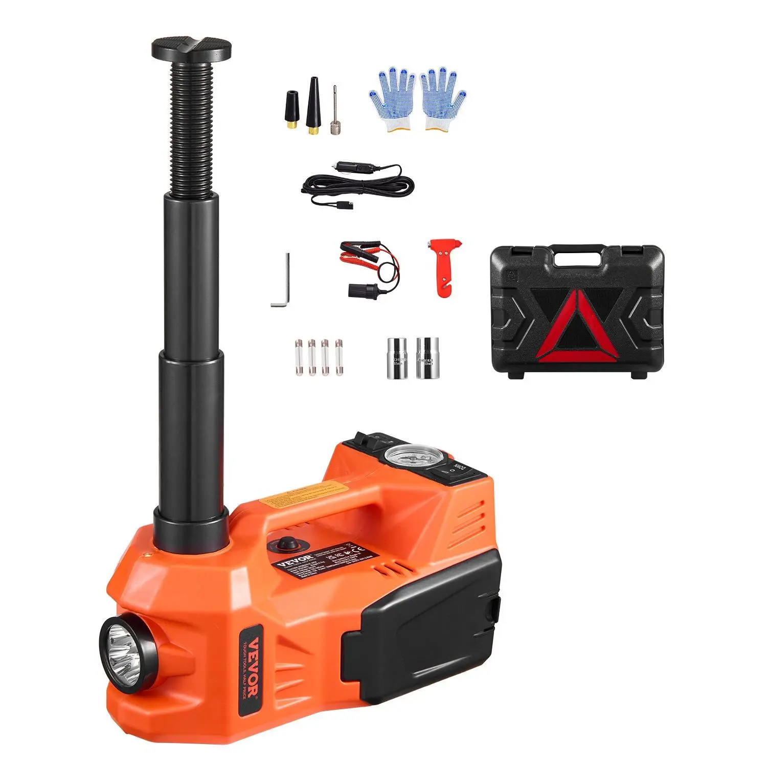 【Summerfinds】VEVOR Electric Car Jack, 5 Tons /11000 lbs, Electric Scissor Jack with Built-In Inflator, 12V Adjustable Tire Change Replacement with Secure Hammer & LED Light, Portable Jack kit for Sedan, SUV, Truck Led Lighting Hydraulic Jack