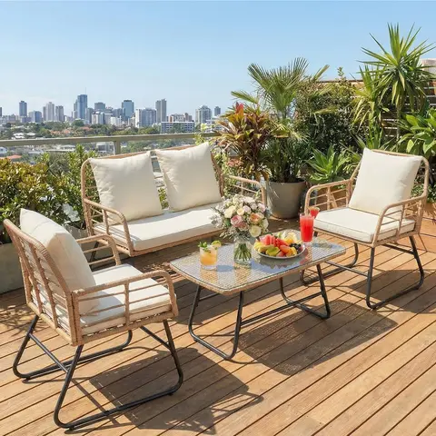 Sweetcrispy Adjustable Outdoor Bistro Set - All-Weather PE Rattan Patio Furniture with Cushions, Steel Frame Table & Chairs, Quick Setup Weatherproof Wicker for Balcony, Deck, Outdoorfurnitureset