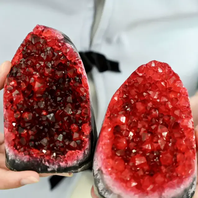 1PC Rare Red Geode Cut Base Cluster - Elegant Home & Office Decor, Unique Geological Gift Idea,Crystal Crafts, Crystals