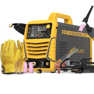 TOOLIOM TIG-200-ACDC-PRO 200A TIG Welder | 110/220V AC TIG/DC TIG/AC Pulse/DC Pulse/Stick/Spot 6-in-1 Welding Machine for Aluminum | High-frequency Start, IGBT Inverter with Work Gloves