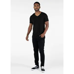 Ethika Modal Black Mens V-neck Tee - Fitted Short Sleeve Casual Minimalist Summer Top for Men