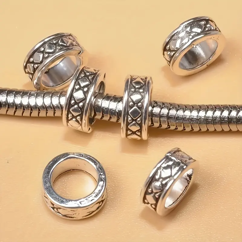 100pcs Ancient Silvery Alloy Large Hole Spacer Beads - Metal Decorations, DIY Beading & Jewelry Making Supplies for Bracelet, Necklace