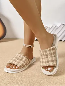 Women's Striped Toe Slippers, Non-Slip Soft Sole Indoor Shoes, Minimalist Style, Medium Width, Eva Sole, All Seasons, Textile Upper, Footwear