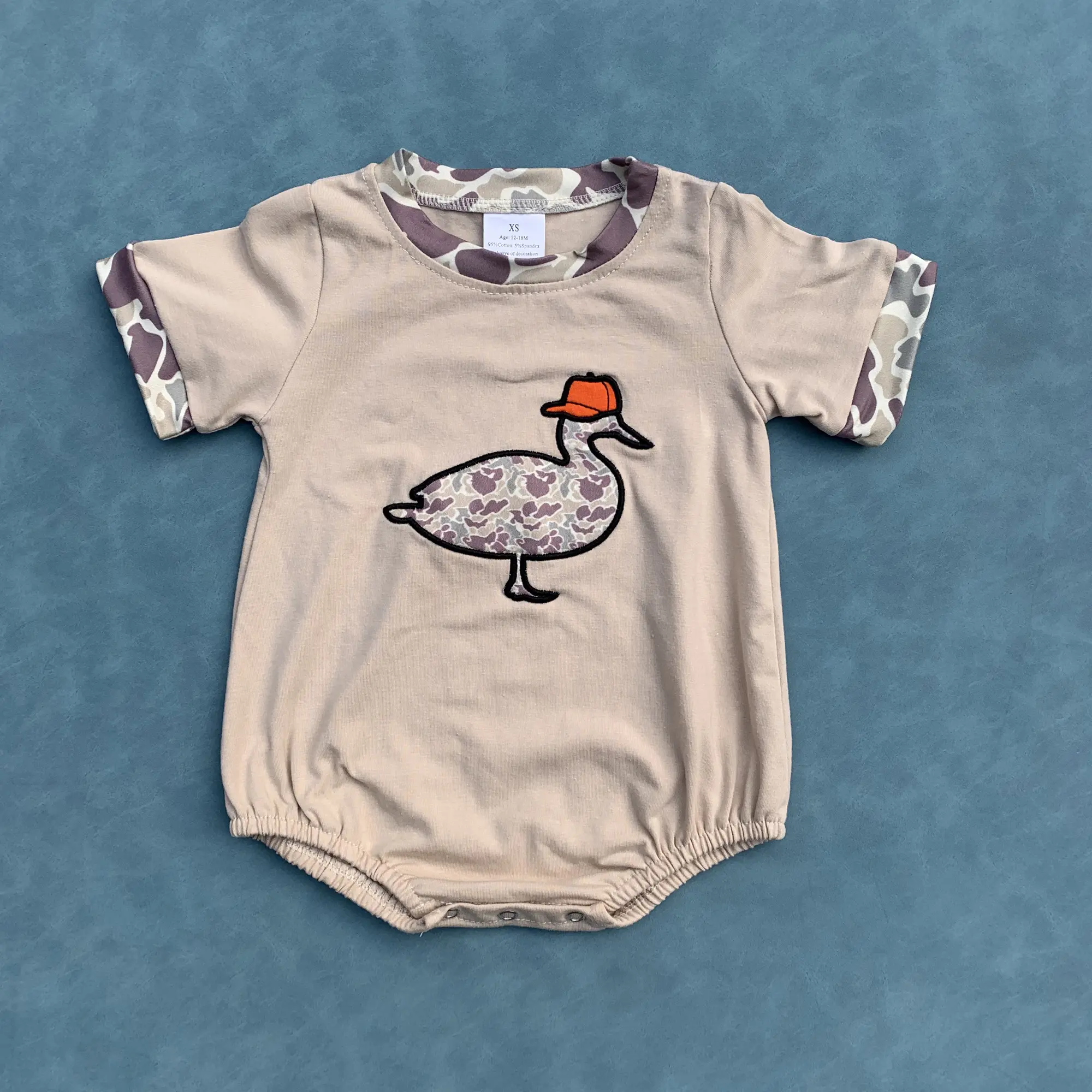 Embroidery Camouflage Mallard Duck Baby Boy Summer Romper