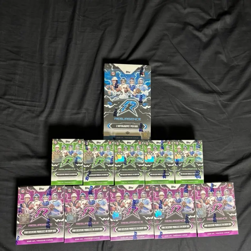 NFL 2025 PYT NEW RESURGENCE HOBBY BOX! 5x Topps Resurgence Mega Boxes! 5x Topps Resurgence Blaster! Over 470 Cards! Numbered Cards! RPA’s! Case Hits! Autos and More