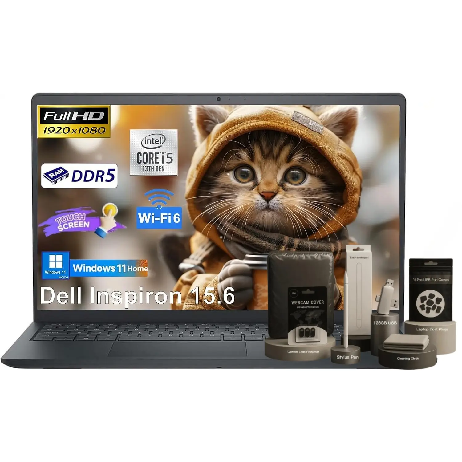 Dell 15 Touchscreen Business Laptop, Up to 32GB DDR5 RAM, Up to 2TB SSD, Intel i5-1334U | 15.6 Inch FHD Touch Anti-Glare Display, Wi-Fi 6, Bluetooth, Windows 11 Pro, Business & Student Computer with AI Copilot