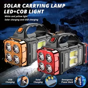 Solar Camping Lantern Portable High Lumen LED Flashlight, USB & Solar Rechargeable, 1200mAh Battery, 4Modes, Water-Resistant for Outdoor, Emergency, Camping,Hiking, Hurricane, Power Outage