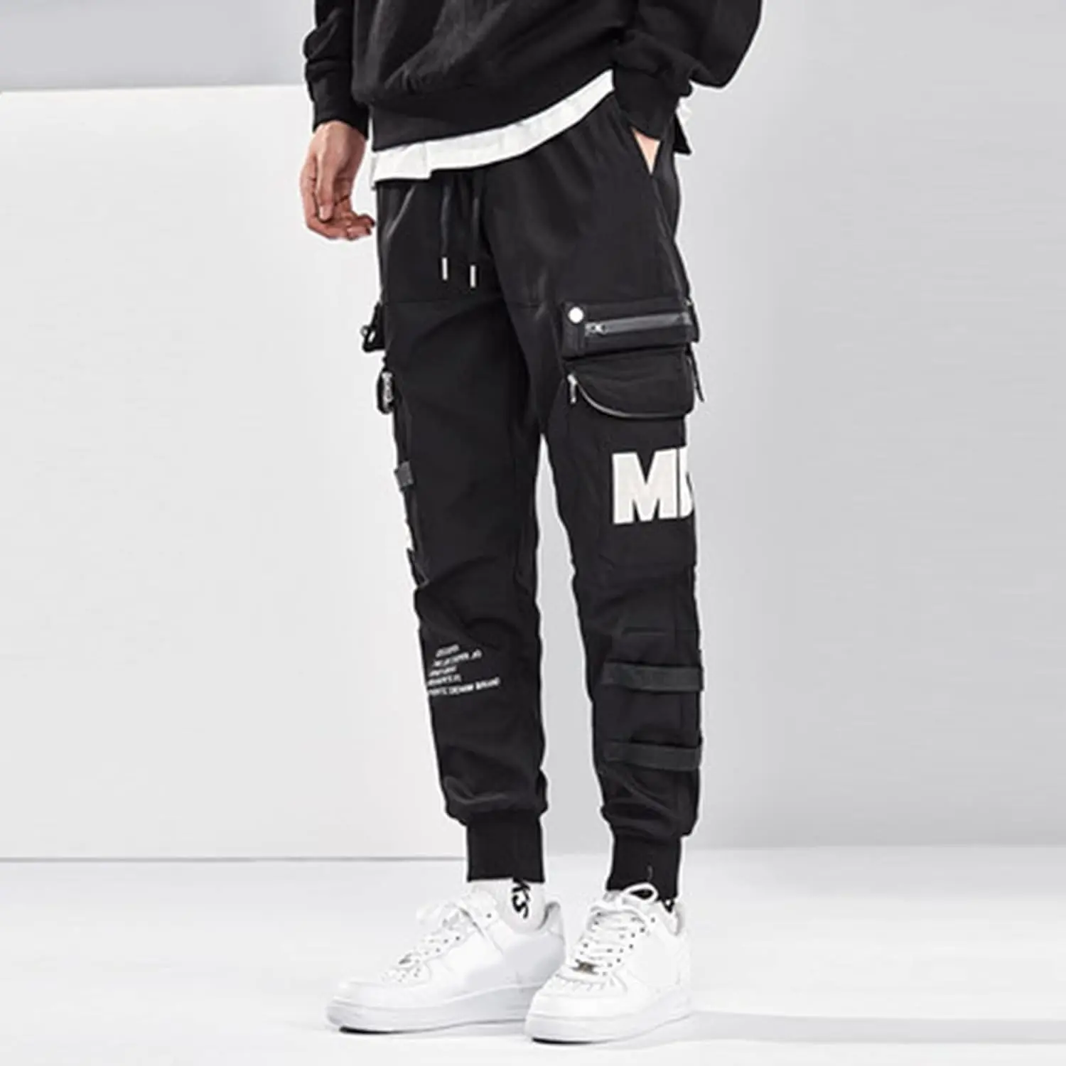 XYXIONGMAO Hip Hop Black Cargo Pants For Men Techwear Streetwear Joggers Cargo Pants Elastic Waist Cyberpunk Pants Japanese High Street Pants