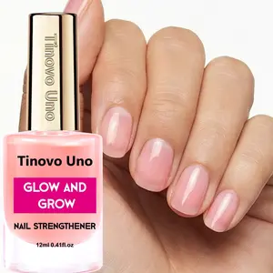 Tinovo Uno Glow and Grow Nail Hardener, Nail Hardener for Damaged Nails, Natural Healthy Pink, Fast Natural Air Drying, Nail Strengthener, Protect Soft, Brittle Nails, Nail Care Oil, Nail Top Coat Gel, Non-Toxic Formula, High Glossy Shine