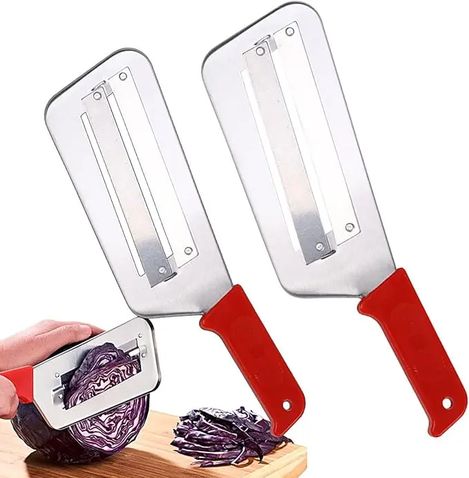 2 Pcs Cabbage Chopper Shredder - Stainless Steel Kitchen Knife for Slicing, Grating & Shredding - Perfect for Sauerkraut, Coleslaw,