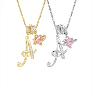 18K Gold Plated Initial Heart Necklace, Pink Cubic Zirconia Letter Pendant, Fashion Jewelry Gift for Women tiktokshopspringglowup,summervibes outdoorfun