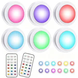 LED Battery Powered Puck Light with Remote Control&Press-On Night Light With13 Color RGB-for Closet,Bedroom Wall,Under Cabinet,Convenient 3M Stick On,Color-Changing Dimmer and Timer Light