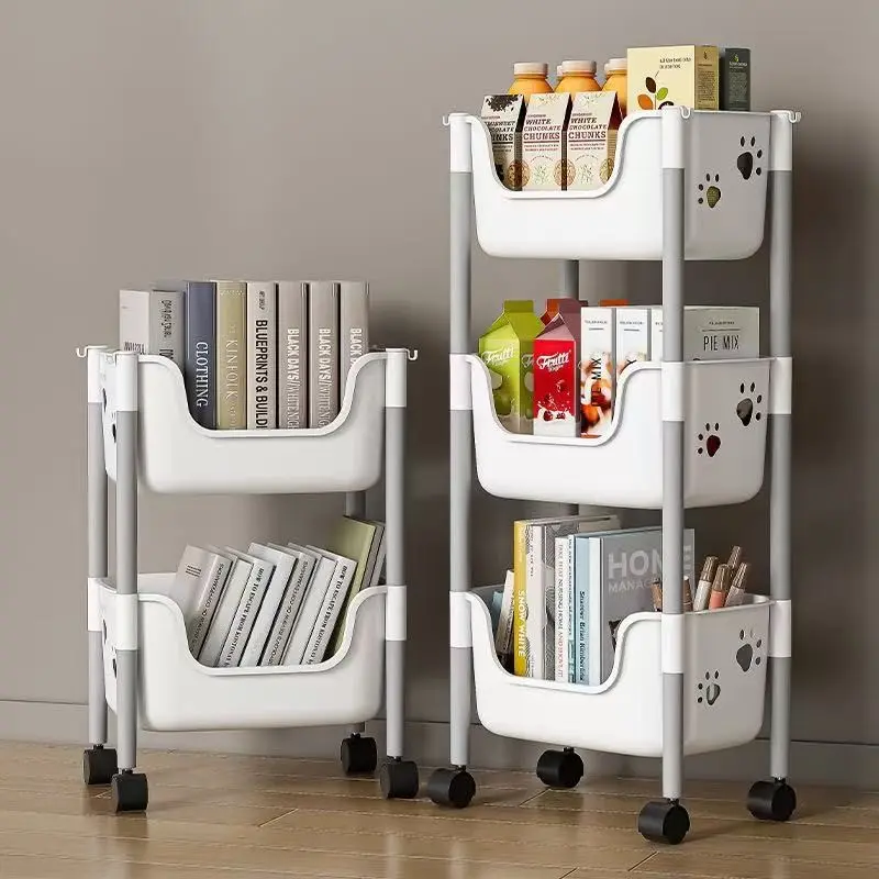 Home Children Toy Organizer Rack, Living Room Snack Cart, Multi-Layer Bookshelf, Kitchen Mobile Storage Rack, Kids Playroom Essentials