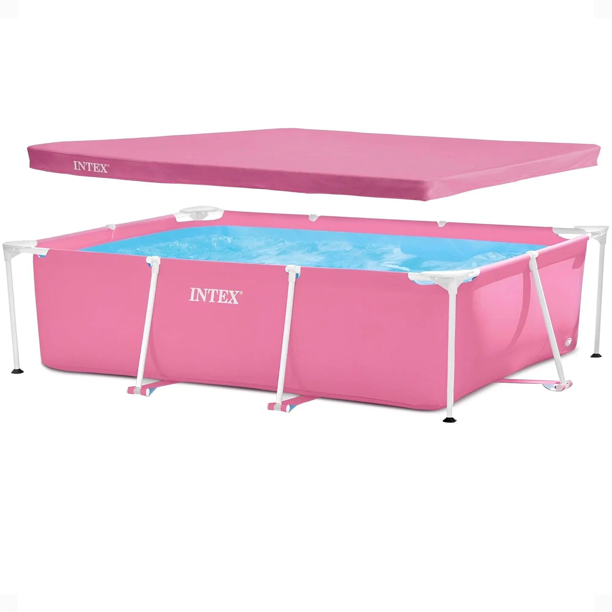 Intex 7' x 5' x 23.5" Metal Frame Above Ground Pool with Rectangular Cover, Pink
