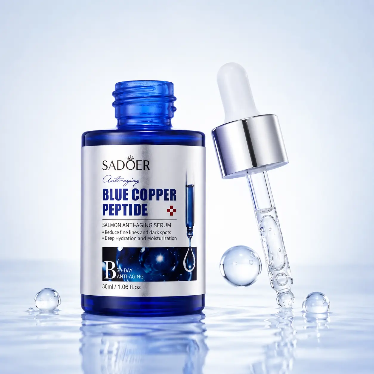 GHK-Cu Copper Peptide Facial Serum, 30ml Hydrating Essence with Hyaluronic Acid for Glass Skin, Dry Skin Nourishment & Barrier Care, Gentle Lightweight Daily Face Care with Dropper, Fresh