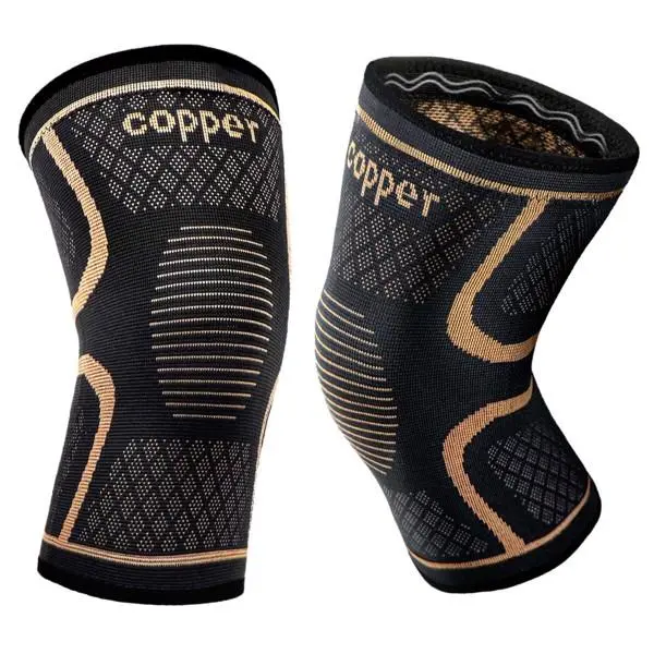 2-Pack Copper Sports Knee Brace, Breathable 3D Knit Compression Sleeves with Patellar Belt for Men Women, Knee Stabilizer for Running, Meniscus Tear, and Joint Pain Relief, Breathable Compression Sleeves