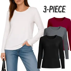 3-piece Women's T-Shirts, Women's Casual And Well-Fitting Long-Sleeved Shirts, Women's Long-Sleeved T-Shirts, Women's Daily, Holiday And Outdoor Wear, Outerwear For Women, Basic Women's Clothing, Spring, Summer, Autumn affordable  basics