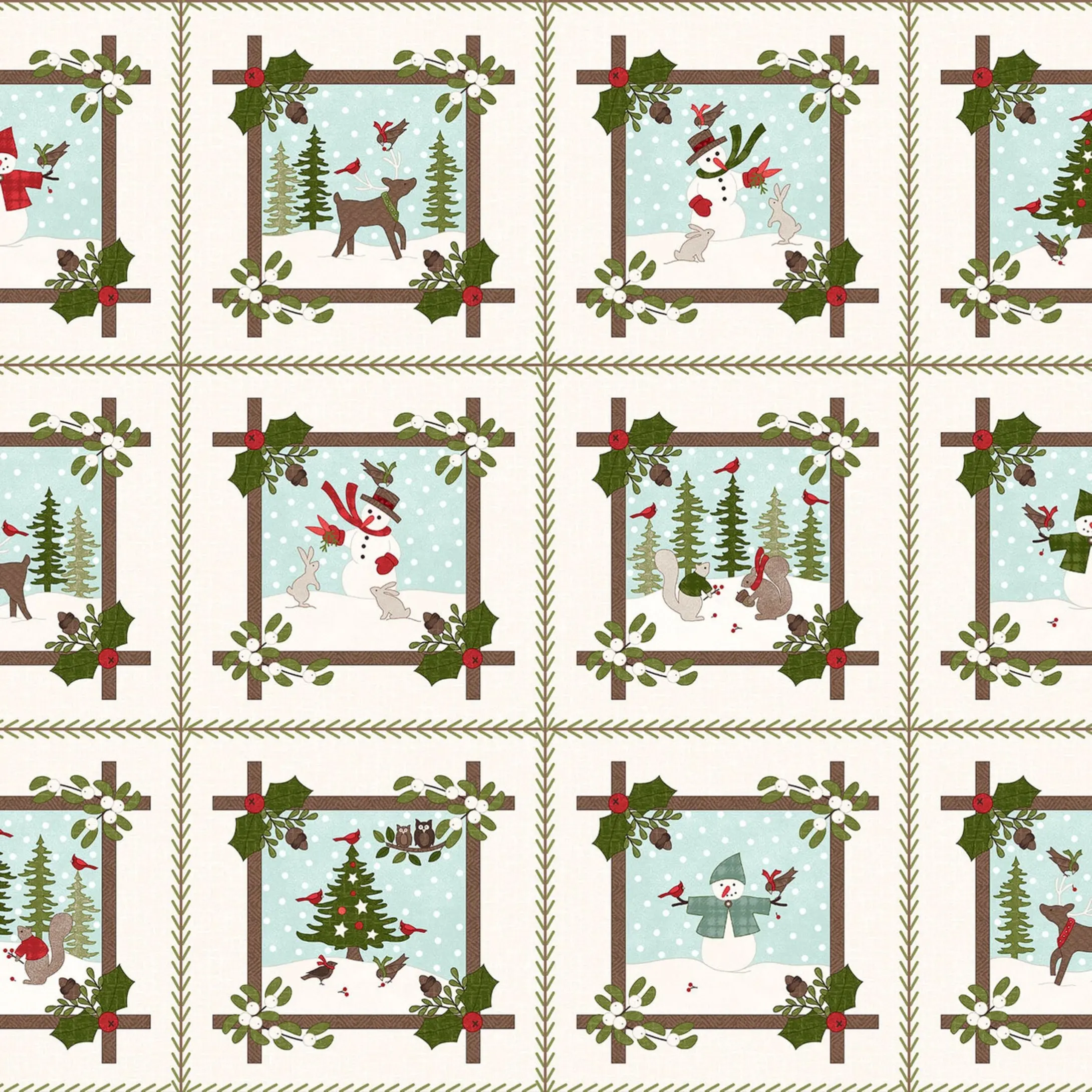 Snowtop Mountain Flannel Frames Cream Fabric | Maywood Studio Winter Woodland Flannel