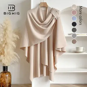 BIGWIG Women's Solid Color Cape Shawl, Casual Elegant Wrap Shawl for Daily Wear, Fashion Accessories for Women & Girls, Women open front cape, vintage style, solid color, large size, shawl, casual, warm, solid color