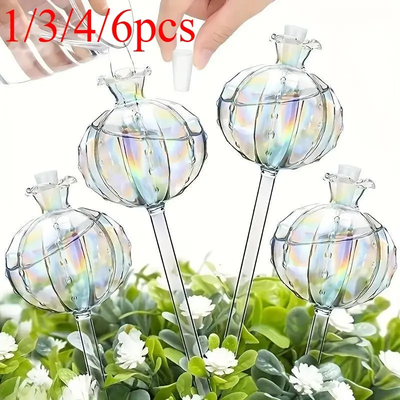 Plant Watering Globes Set, Plant Watering Tool, Automatic Plants Watering Stakes 1-6pcs Iridescent Design, Auto-Fill Functionality for Indoor & Outdoor Use, Ideal for Succulent Care