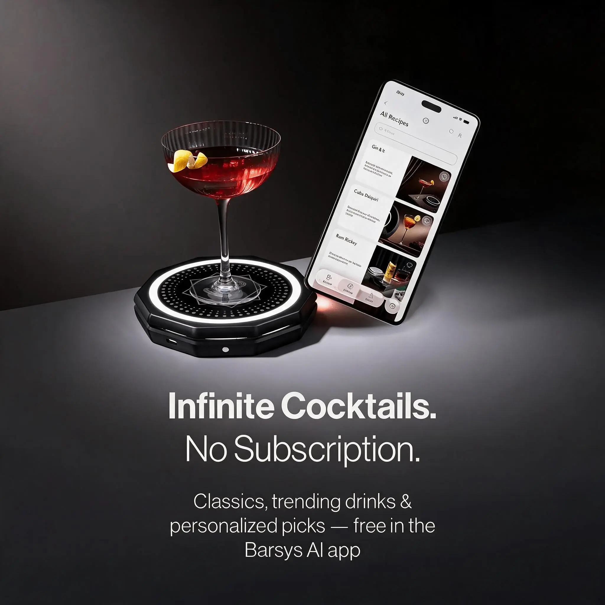 【New Arrival】Barsyes Smart Coaster 2.0 - App-Controlled Portable Automatic Cocktail Maker & Drink Mixer, Kitchen Coaster with 1000+ Cocktail & Mocktail Recipes